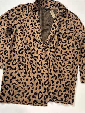 NWT J. Crew Leopard Open Front Cardigan Sweater Tan Womens Sz L A040426